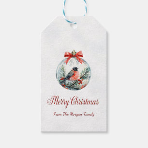 Etiqueta Para Presente Bola de Natal de Bagas de Azevinho de Pássaro Card