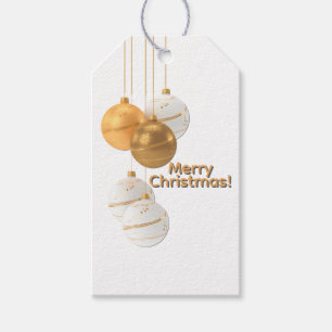Etiqueta Para Presente Bolas de Natal Douradas e Brancas com Texto Person