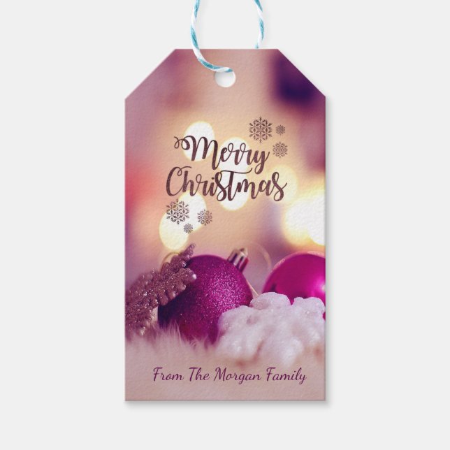 Etiqueta Para Presente Bolas de Natal Violeta Elegantes (Frente)