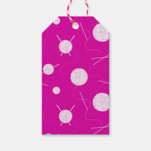 Etiqueta Para Presente Bolas de tricô, cor-de-rosa, brancas
