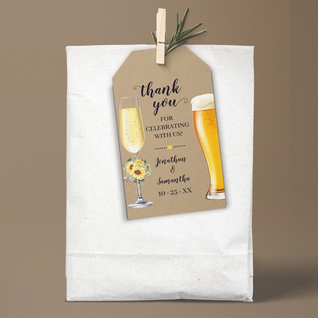 Etiqueta Para Presente Bolhas e Chás de panela de girassol (Bubbles & Brews Sunflower Greenery Favor tag, Bridal Shower, Couples Shower, Rehearsal Wedding)