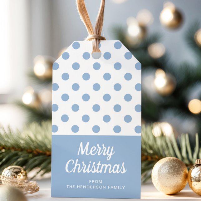 Etiqueta Para Presente Bolinhas Azuis Feliz Natal (Blue Polka Dots Merry Christmas Gift Tags)