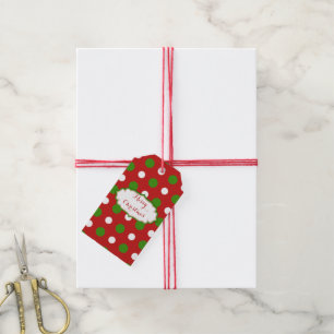 Etiqueta Para Presente Bolinhas verdes e brancas no vermelho do Natal