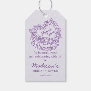 Etiqueta Para Presente Bolo Coquette Coração Retro com Laço Roxo Chá de N