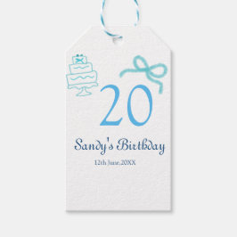 Etiqueta Para Presente Bolo de 20º aniversário com laço azul nome data pa