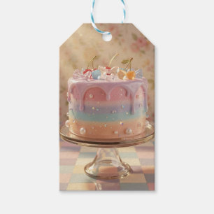 Etiqueta Para Presente Bolo de Aniversário Arco-íris Estética Comida Vidr