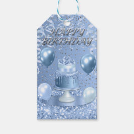 Etiqueta Para Presente Bolo de Aniversário Azul Espumante