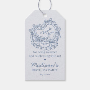 Etiqueta Para Presente Bolo de Aniversário Coquette Coração Arco Azul Ret