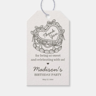 Etiqueta Para Presente Bolo de Aniversário Coquette Coração Retro Laço Be