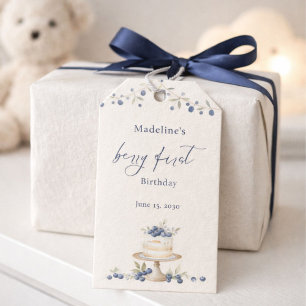 Etiqueta Para Presente Bolo de Aniversário de Mirtilo Azul Primeiro Elega
