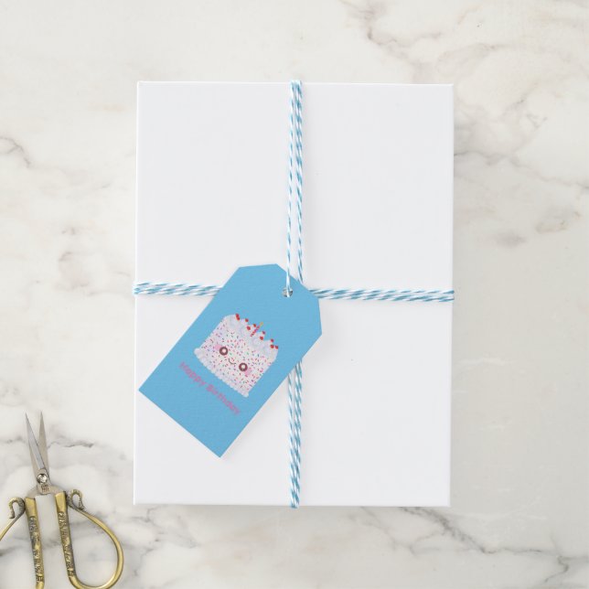 Etiqueta Para Presente Bolo de Aniversário do Glacé Branco (Com cordão)