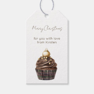 Etiqueta Para Presente Bolo de Chocolate Natal Verde Vermelho Azul Dourad