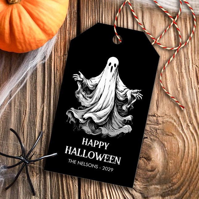 Etiqueta Para Presente Bolo de festa Feliz Halloween com fantasma (Criador carregado)