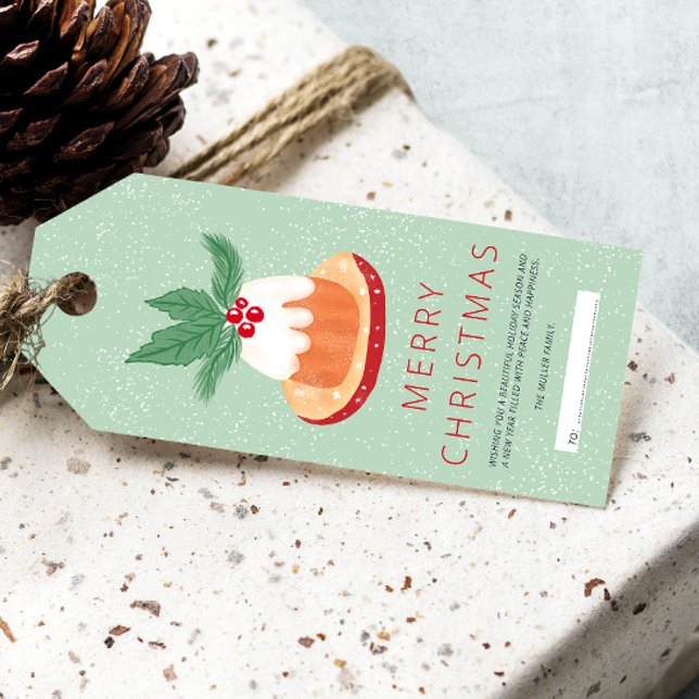 Etiqueta Para Presente Bolo de Natal Feliz (Red green mistletoe rustic Merry Christmas cake Gift Tags)