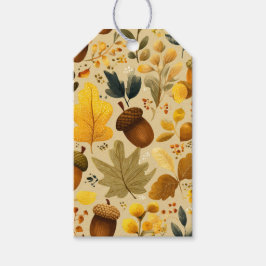 Etiqueta Para Presente Bolotas de outono e Folhas de Amarelo, Castanho