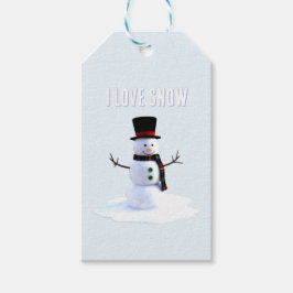 Etiqueta Para Presente Boneco de neve com chapéu e cachecol. Eu Amo Neve