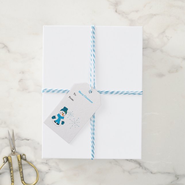 Etiqueta Para Presente Boneco de Neve com Flocos de Neve (Com cordão)