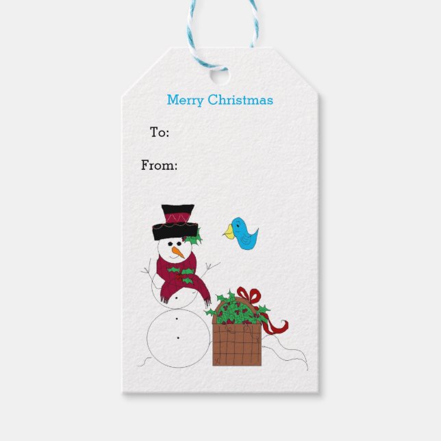 Etiqueta Para Presente Boneco de Neve com Planter de Natal (Frente)