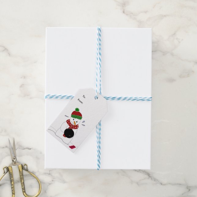 Etiqueta Para Presente Boneco de Neve de Boliche (Com cordão)