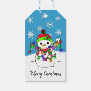 Etiqueta Para Presente Boneco de neve festivo bonito com luzes de Natal