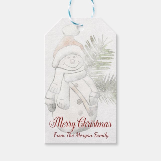 Etiqueta Para Presente Boneco de Neve Fofo, Natal Personalizado (Frente)