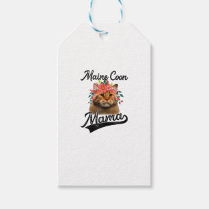 Etiqueta Para Presente Bonita Maine Coon Mama Flor Gráfico Gato Gato Pres