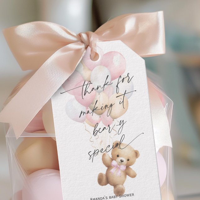 Etiqueta Para Presente Bonita, podemos esperar, Chá Rosa (Pink We Can Bearly Wait, Teddy Bear Gender Neutral baby Shower Favor Tags.)
