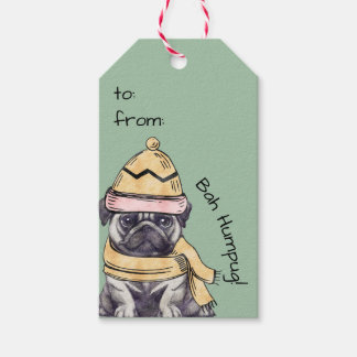 Etiqueta Para Presente Bonita Pug De Natal Ilustrado Bah Humpug Winter