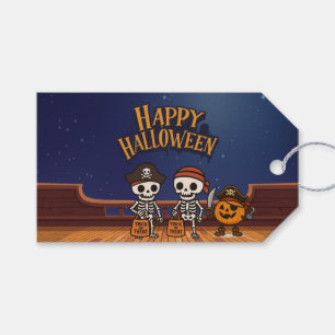 Etiqueta Para Presente bonitinho, esqueletos e abóbora no Halloween