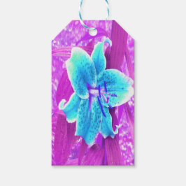 Etiqueta Para Presente Bonito Aqua Blue Stargazer Lily em Roxo