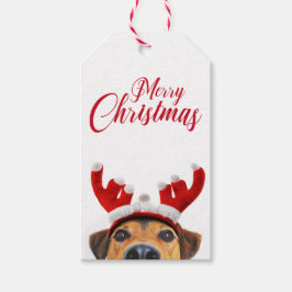 Etiqueta Para Presente Bonito Cachorro de Natal Reindeer Antler Headband