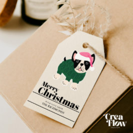 Etiqueta Para Presente Bonito Cachorro Francês de Natal Personalizado