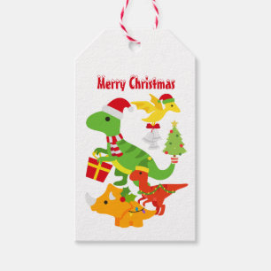 Etiqueta Para Presente Bonito Dinossauro de Natal Branco