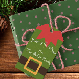 Etiqueta Para Presente Bonito Elfo Figurino Vermelho Verde Castanho Natal