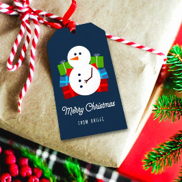 Etiqueta Para Presente Bonito Neve e Apresenta Férias de Natal Azul