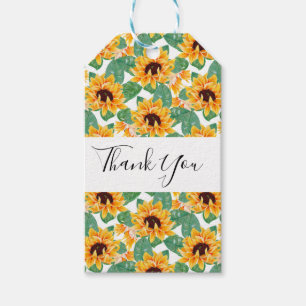 Etiqueta Para Presente Bonito padrão de girassol amarelo e verde obrigad