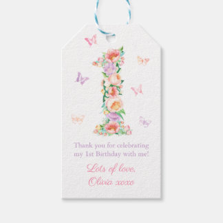 Etiqueta Para Presente Bonito Pastel Floral Butterfly primeiro aniversari