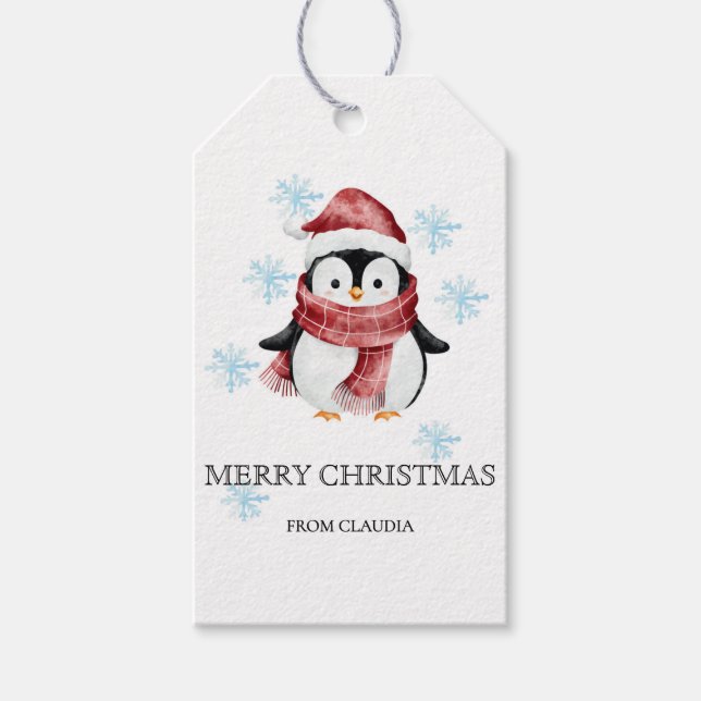 Etiqueta Para Presente Bonito Pinguim Personalizado Presente de Natal (Frente)