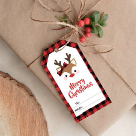 Etiqueta Para Presente Bonito Reindeer Vermelho Xadrez Feliz Natal Para D
