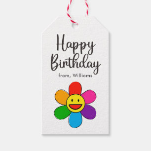 Etiqueta Para Presente Bonito Sorriso Crianças Coloridas Feliz Aniversári