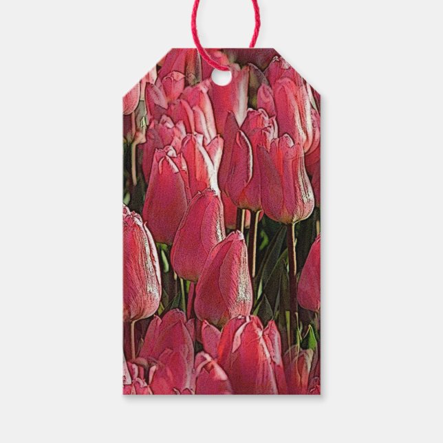 Etiqueta Para Presente Bonito Tulipas Rosa (Frente)