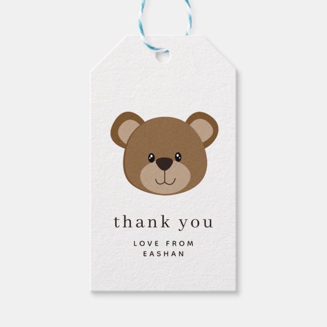 Etiqueta Para Presente Bonito Urso Face | primeiro aniversario Obrigado (Frente)