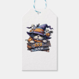 Etiqueta Para Presente Bonito Vestido de Gato de Halloween � Chapéu de Br