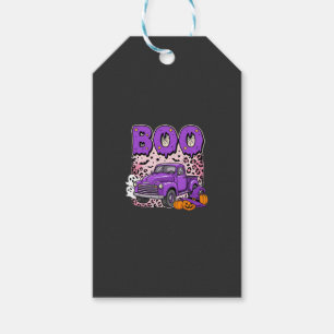 Etiqueta Para Presente Boo Halloween Caminhão Roxo Fantasma e Abóboras De