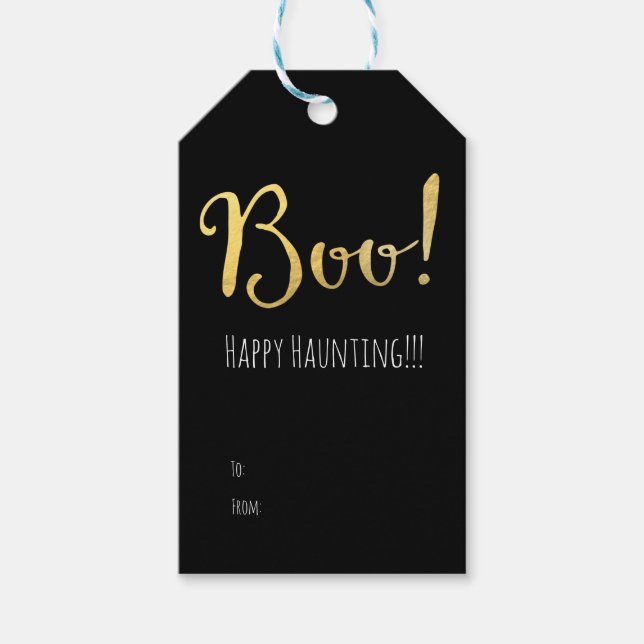 Etiqueta Para Presente Boo Halloween Faux Gold Foil (Frente)