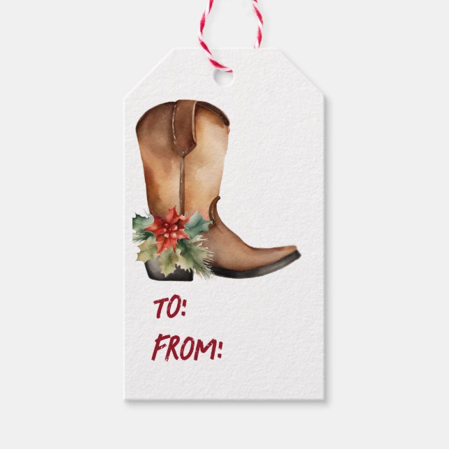 Etiqueta Para Presente Boot de Natal da Watercolor (Frente)