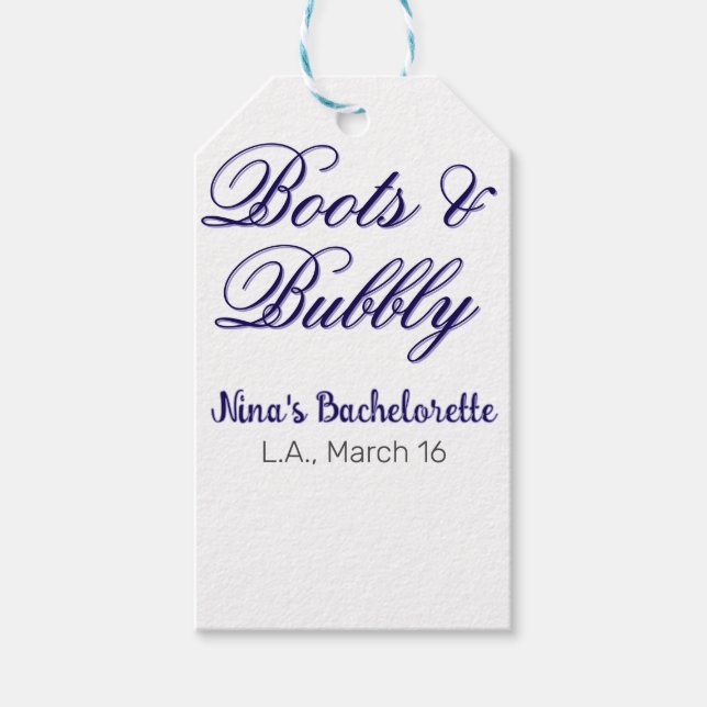 Etiqueta Para Presente Boots & Bubble bachelorette party name purpleplace (Frente)
