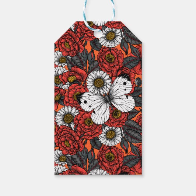 Etiqueta Para Presente Borboleta branca e rosas (Frente)