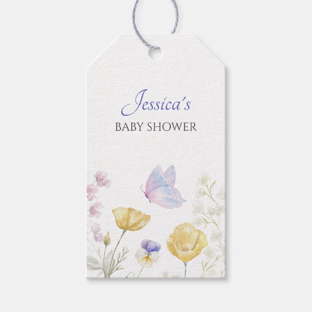 Etiqueta Para Presente Borboleta floral selvagem Elegante (Frente)