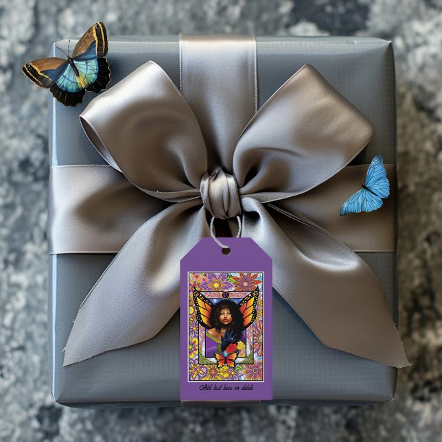 Etiqueta Para Presente Borboleta Monarca Fada Purple Floral (Criador carregado)